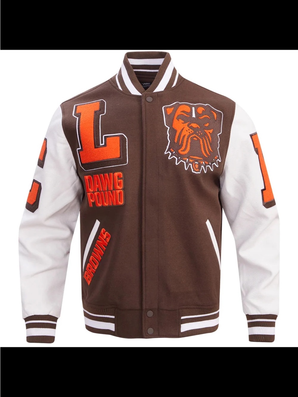 Cleveland Browns Brown & White 'Dawg Pound' Varsity Jacket